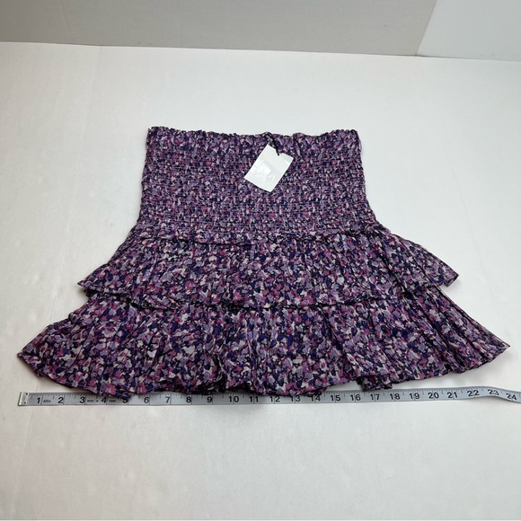 ISABEL MARANT ETOILE Purple Ditsy Floral Smocked Ruffle Tier Mini Skirt SZ 8 NEW - Picture 10 of 12